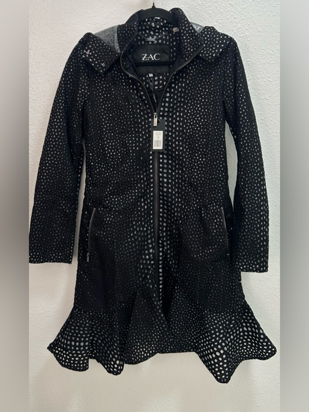 Zac Posen Black and White Polka Dot Mesh Zip Jacket
